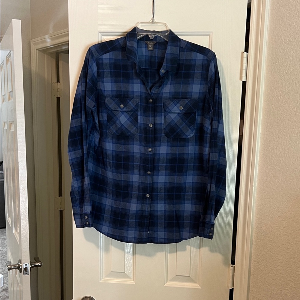 Eddie Bauer Blue Plaid Women's Button Down Flannel Shirt